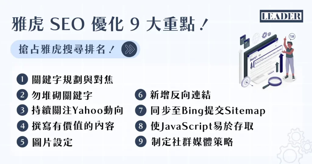 雅虎 SEO 怎麼優化? 9 大重點輕鬆提升 Yahoo 關鍵字排名! 3 雅虎 SEO 優化 9 大重點!搶占雅虎搜尋排名!